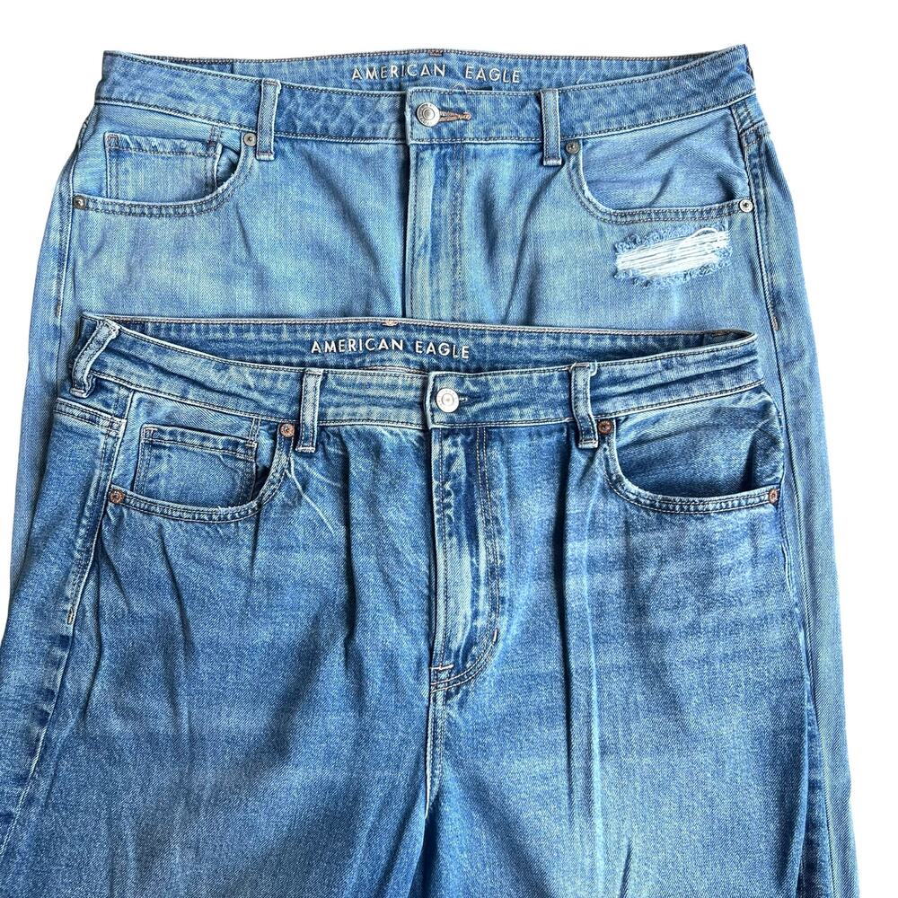 American Eagle Mom Jeans Bundle Y2K Light Wash Distressed Denim Sz 16 - Picture 3 of 16